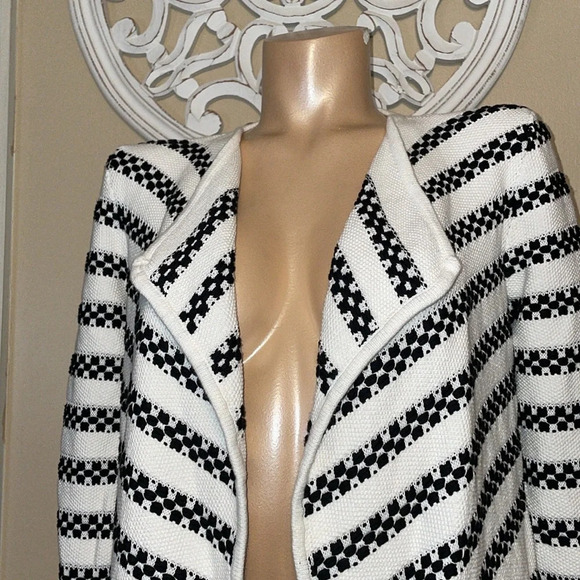 Talbots womens sweater small 4 6 cardigan black white stripe open work casual - Picture 2 of 7